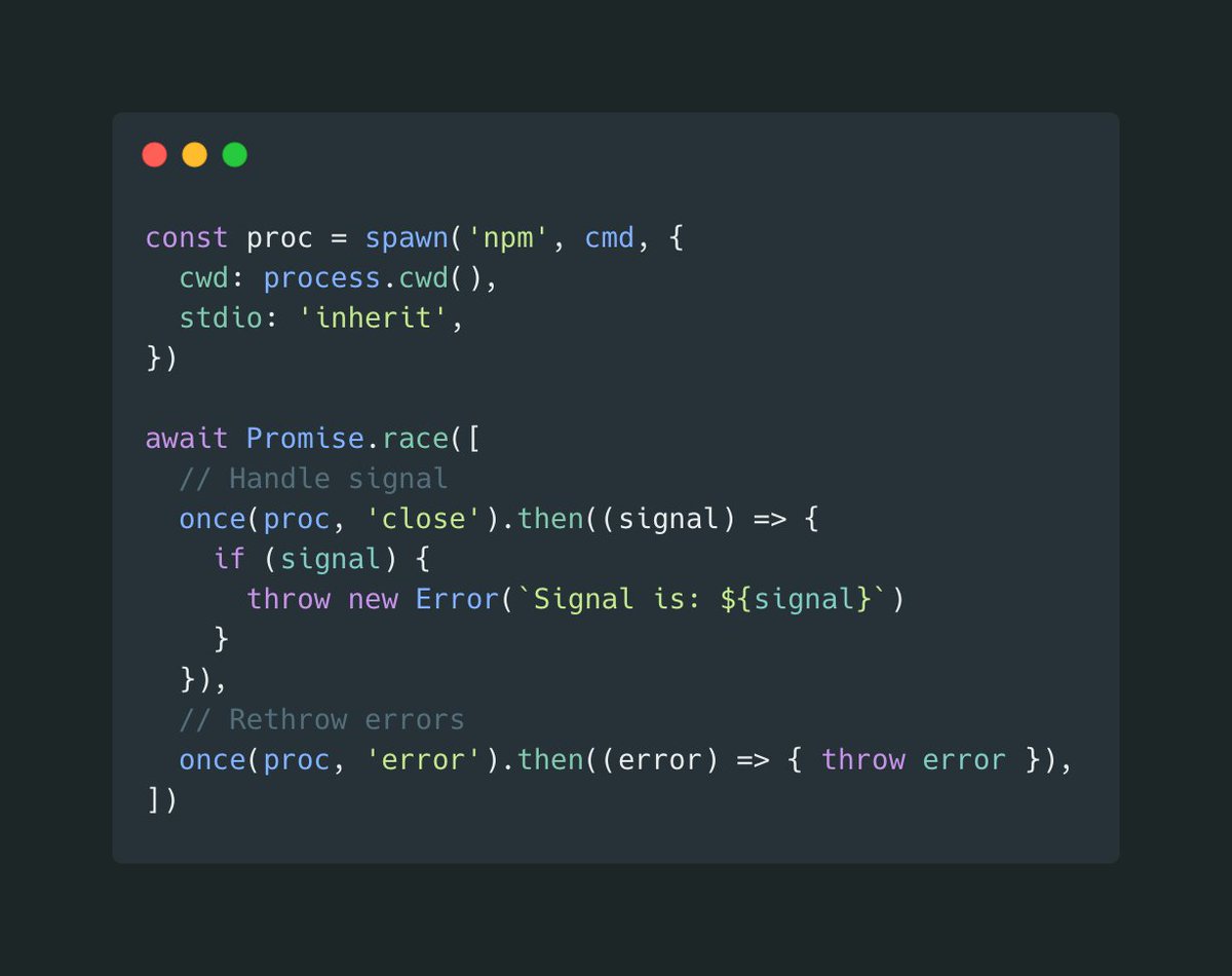 rumkin's tweet photo. @MylesBorins IMO there is no elegant solution without libs/utils yet. There are still signals and errors. And without proper handling program will be successful on errors.

So the minimal code should look like this: https://t.co/5mgF1bxtw1