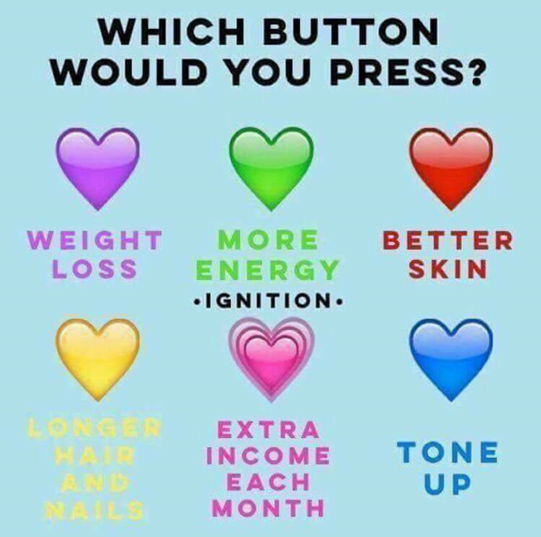 TELL ME IN THE COMMENTS 

Which button would you press?  

#weightloss #energy #healthyskin #youngerskin #stronghealthyhair #tonedbody #moneyearner #business