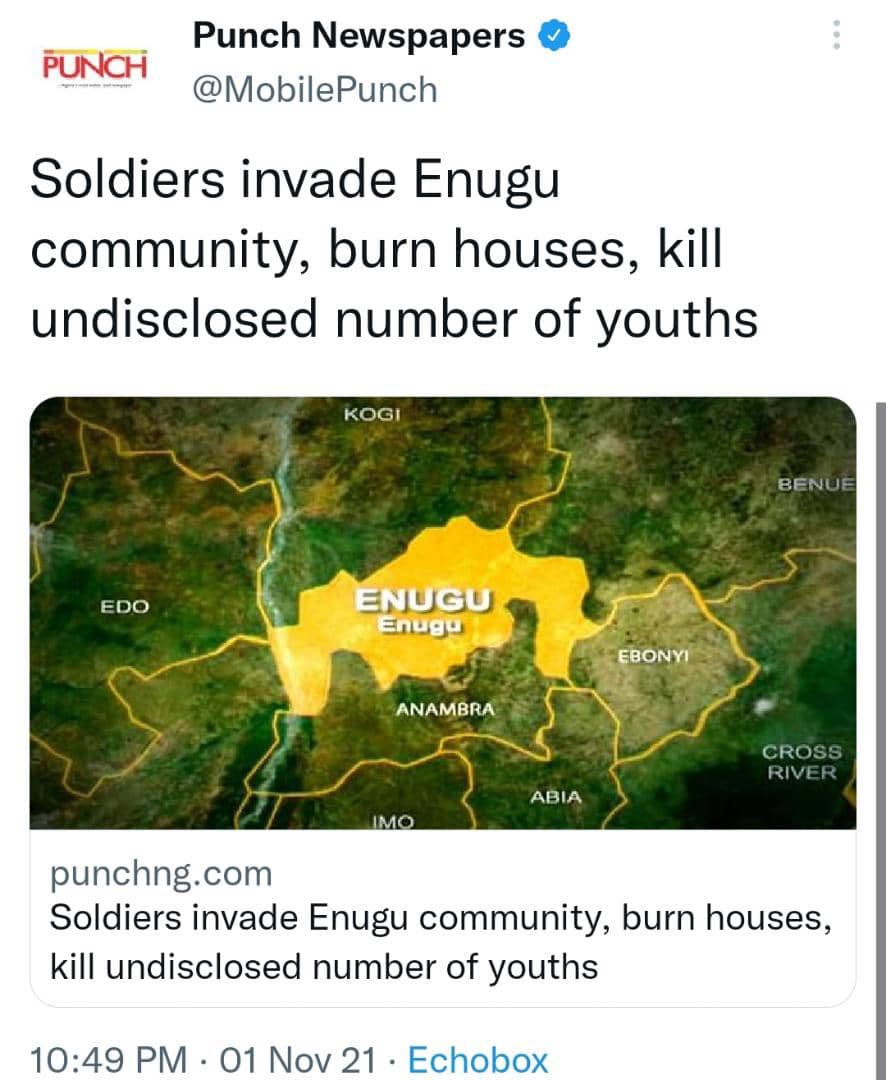 ShockWavee_'s tweet photo. All we demanded for was REFERENDUM But the Nigerian Govt resulted to using the Army to cause Violence, Killings &amp; destruction in Igbo land. Human right organizations &amp; world leaders are mute while the silent Genocide of Igbos is ongoing in Nigeria. @StateDept @UNHumanRights @hrw https://t.co/rZMmRPzcjg