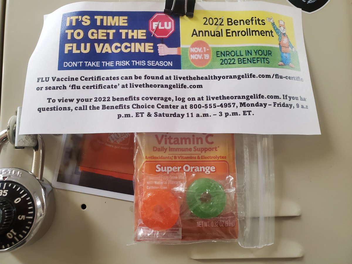 THDEileenMarie's tweet photo. Benefits Enrollment time!!!! Locker love reminders with a pack of Emergen-C and some lifesavers for all associates at 6375 today!!! Have you enrolled yet?? #thd6375 @HeldieRodriguez https://t.co/TxgyRfC3Uz