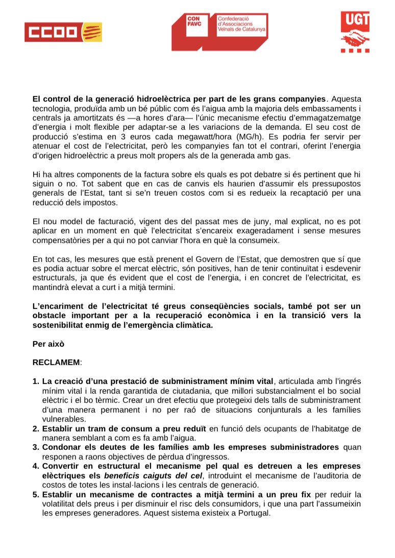 ugtbaix's tweet photo. Nota de 📰 conjunta de la @ugtcatalunya #CONFAVC i @ccoocatalunya sobre l’abusiu encariment de la llum i les nostres exigències.
#𝗨𝗴𝘁𝗕𝗮𝗶𝘅𝗘𝘀𝘁𝗲𝗺𝗔𝗺𝗯𝗧𝘂 🟢🟣🔴
#⃣O⃣r⃣g⃣a⃣n⃣i⃣t⃣z⃣a⃣T⃣
#⃣A⃣c⃣t⃣i⃣v⃣a⃣T⃣
#⃣ S⃣i⃣n⃣d⃣i⃣c⃣a⃣l⃣i⃣t⃣z⃣a⃣T⃣ https://t.co/hovQfDbq2P