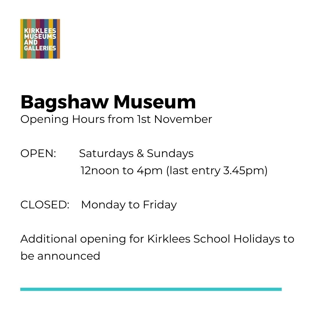 KirkleesMuseums's tweet photo. Our Winter opening hours have started! 

The Hall at #Oakwell Hall, #Bagshaw Museum and #Tolson Museum are now open 12noon to 4pm at Weekends.

See individual sites for details of forthcoming events https://t.co/sJldWgm98w
