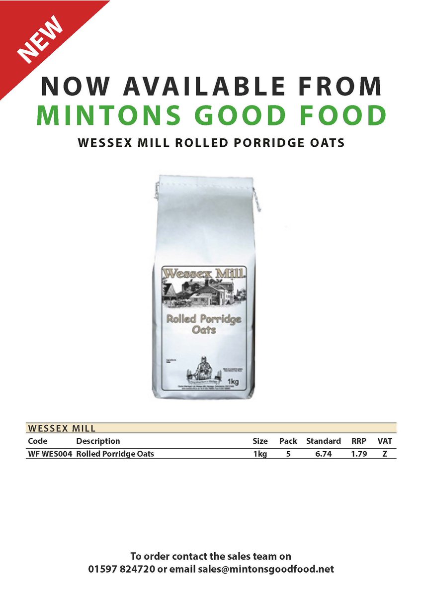 MintonsGoodFood's tweet photo. NEW! @WessexMill Rolled Porridge Oats 🍙
To order ☎️01597824720 📨sales@mintonsgoodfood.net https://t.co/pYQKBniSFE https://t.co/XYsSdFKdAN