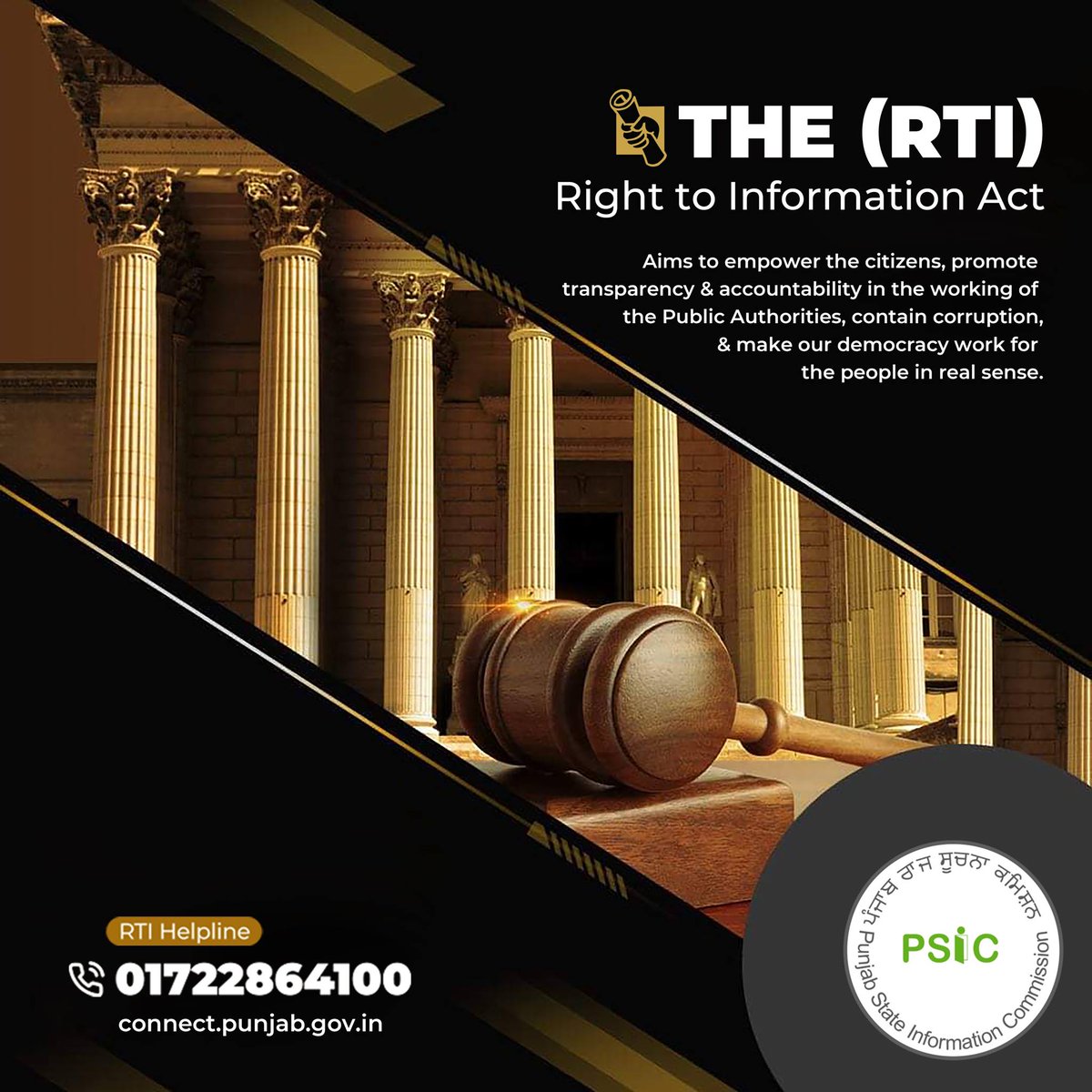 PSIC_Punjab's tweet photo. The Real Purpose of the #RightToInformation Act is to empower Indian citizens &amp; to explain people the true meaning of democracy. As a result, there will be #transparency in the functioning of public authorities and corruption will be eradicated.

#RTI #PowerOfPublic #PSIC https://t.co/qwXoCanUTh