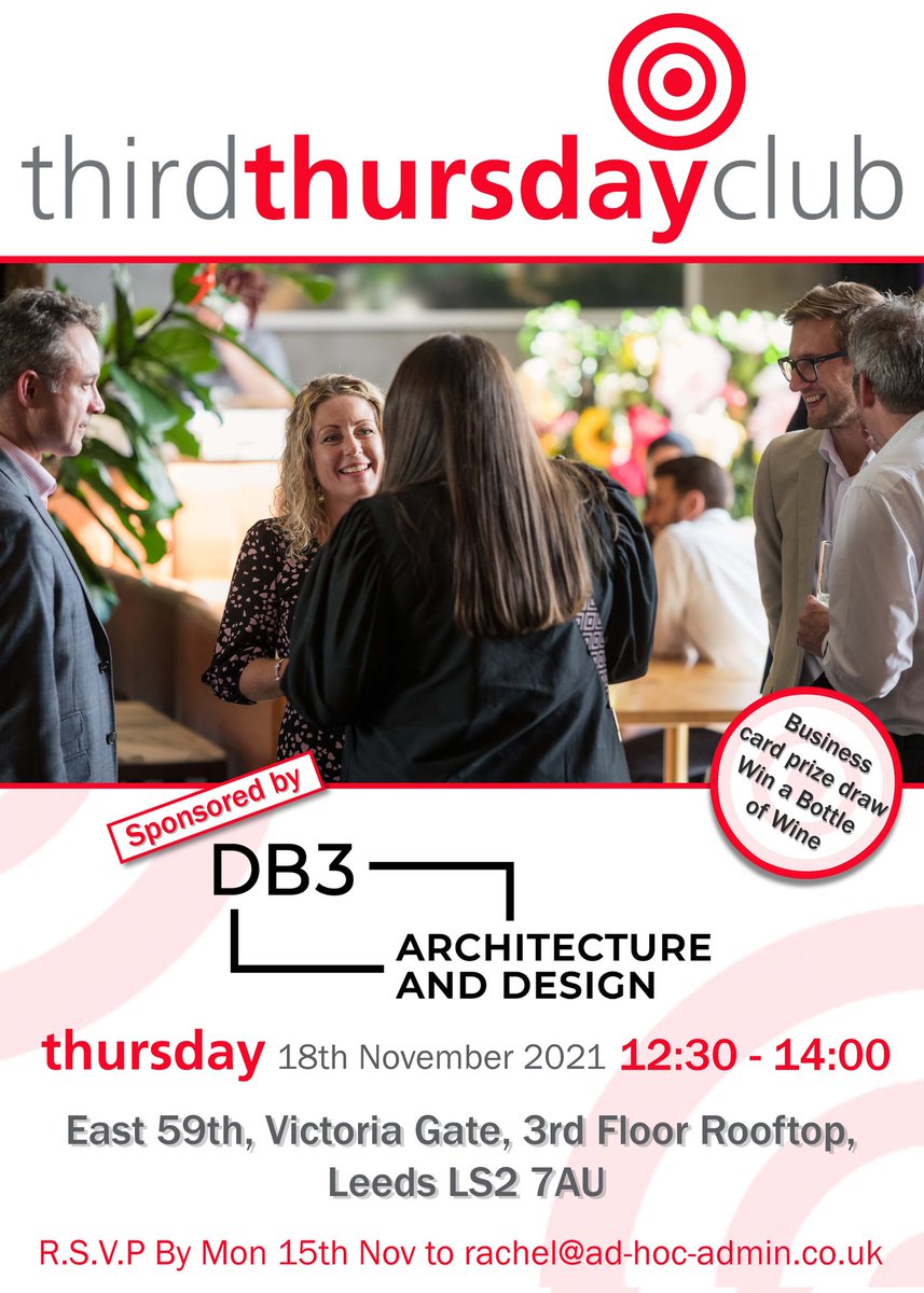 Booking open for this month’s <a href="/TTC_Leeds/">Third Thursday Club</a> sponsored by <a href="/DB3group/">DB3 Group</a> 

Get booked on if you work in the industry to meet some great businesses. 

#networking #leeds #construction #thirdthursdayclub