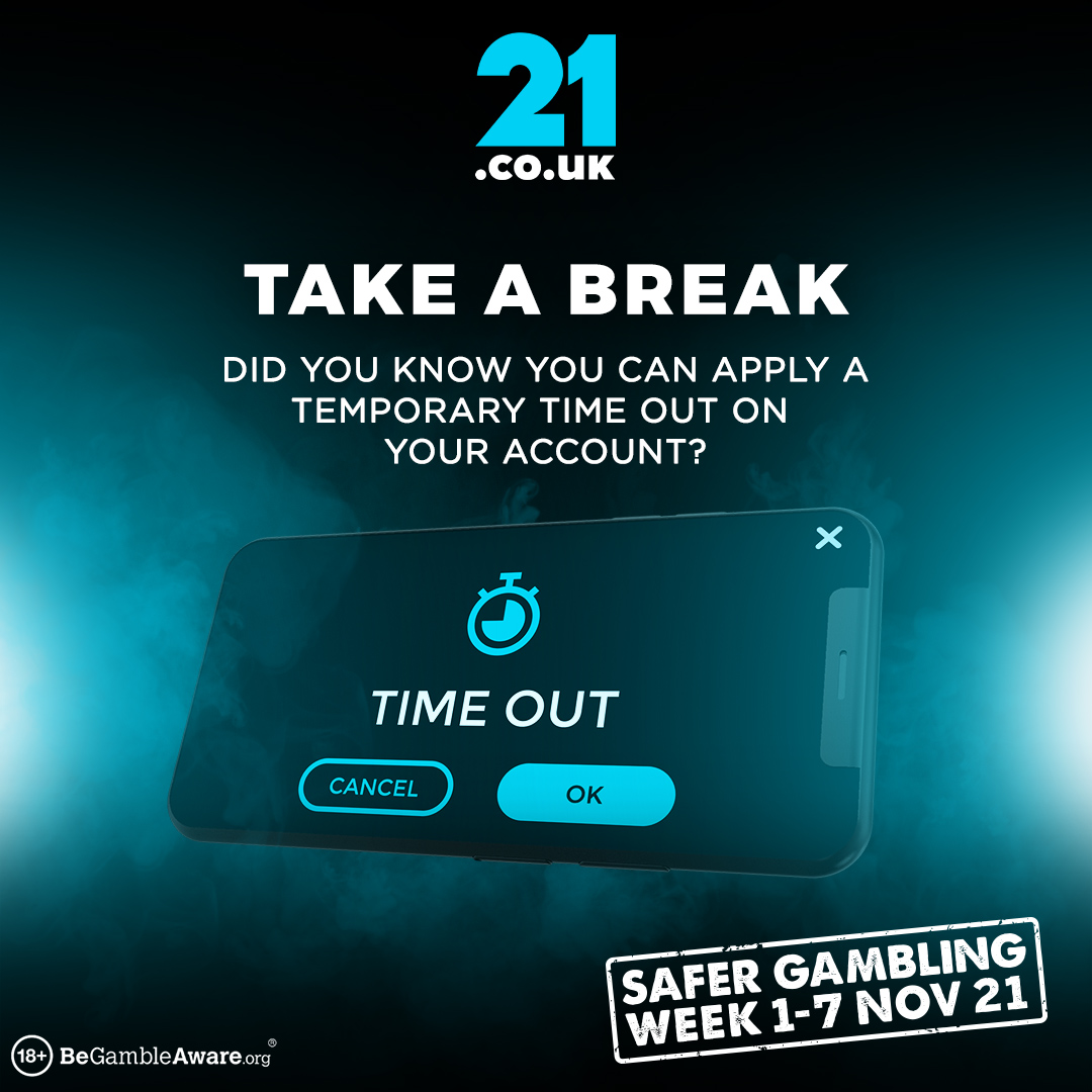 21couk's tweet photo. Looking to take a break? Did you know you can apply a temporary time out on your account to help you manage your game play .🎲
Find out more at https://t.co/YbxgKktRJk
#SGWeek21 https://t.co/NjpQaDyDlG
