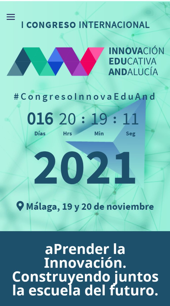 Abiertas las inscripciones: I CONGRESO DE INNOVACIÓN EDUCATIVA, Inscripciones: juntadeandalucia.es/.../actividad/…. Fechas: 19 y 20 noviembre en el Palacio de Ferias y Congresos de Málaga. Más info: cieand.es. <a href="/cepmalaga/">CEP de Málaga</a> <a href="/cepronda/">CeP Ronda</a> <a href="/cepmarbellacoin/">CEP Marbella-Coin</a> <a href="/cepantequera/">cepantequera</a> <a href="/FormacProfAnd/">Servicio de Planes de Formación</a>