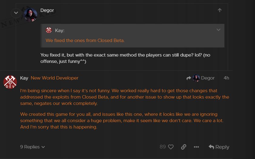 WGGNewWorld's tweet photo. New World devs have confirmed that the gold duplication glitch is not the same one from the beta. 

🔗 https://t.co/vAAMgpTuvH

#NewWorld | #NewWorldMMO https://t.co/aZrs89EPwO
