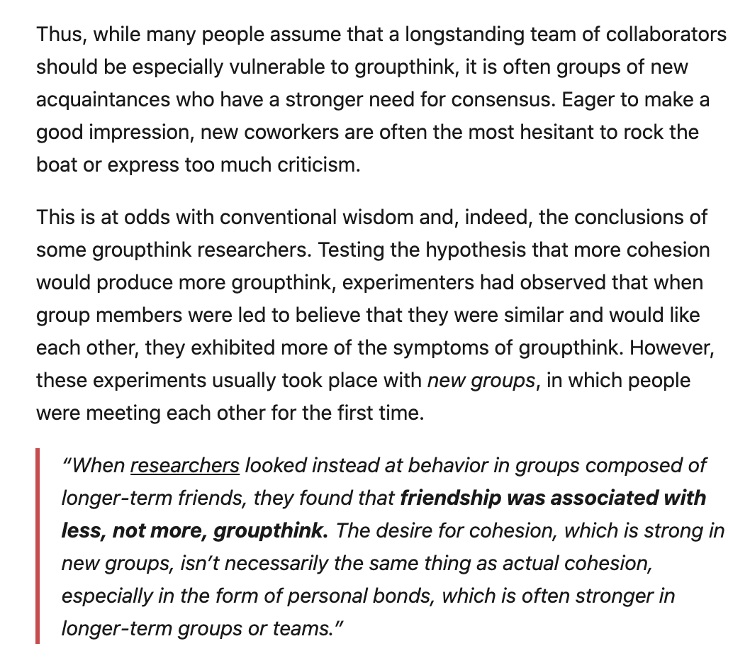 jayvanbavel's tweet photo. People don't understand the psychology of #groupthink and many groups and organizations don’t optimize healthy practices for rooting out this problem and harnessing the power of groups. 

@dominicpacker_ and I discuss lessons for avoiding groupthink https://t.co/Q2WS3JGhJm https://t.co/XRS5WNj0TD