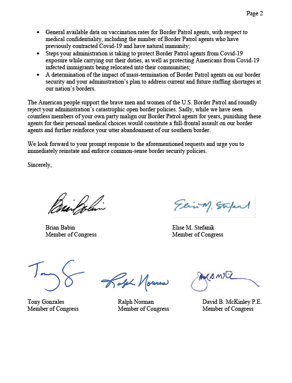 RepTenney's tweet photo. I oppose a federal COVID vaccine mandate. It is hurting @CBP agents, who are working overtime to keep our country safe from Biden's border crisis.
They put their lives on the line and shouldnโt lose their job for refusing to receive the vaccine. I stand with Border Patrol! https://t.co/Q7eab4weEh