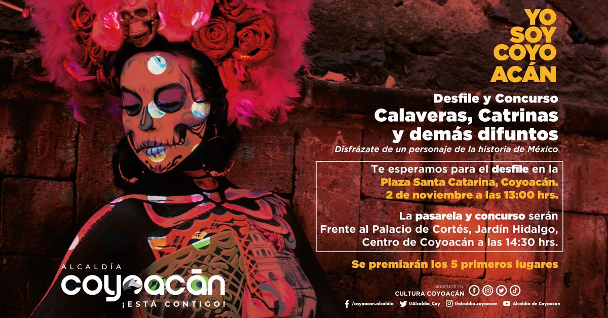 ¡Es hoy, es hoy! 

Te esperamos en Palacio Cortés, Jardín Hidalgo en el Centro de Coyoacán con tu mejor disfraz para concursar por uno de los 5 maravillosos premios que hay para ti. 

Disfruta de este maravilloso evento. 

¡No te lo puedes perder!
