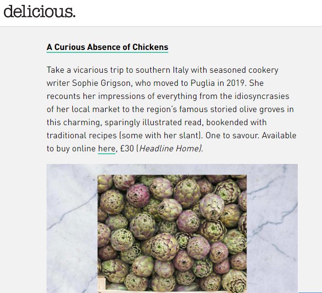 Hurrah, Delicious mag has included A Curious Absence of Chickens amongst their best food books of 2021.