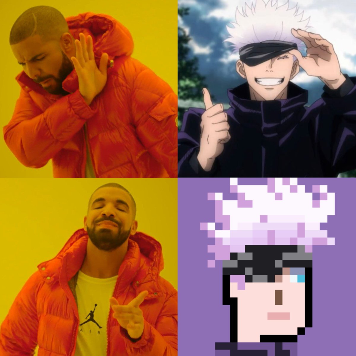 Here's my entry! as much as I love the real Gojo, gotta give the W to Terranime Punks Gojo 🤞🏽👀 <a href="/animepunkz/">Official Anime Punks</a> 

#TerranimePunks #AnimePunksMeme