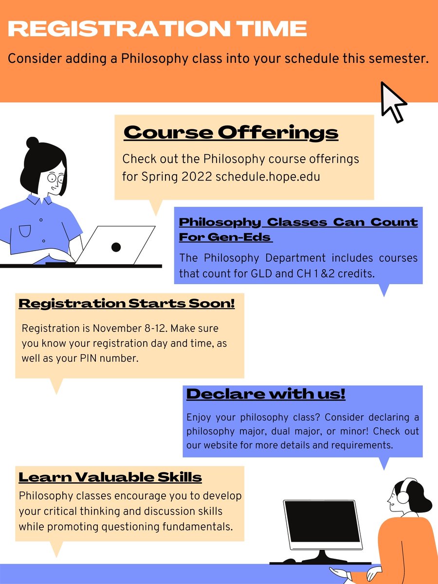 HopePhilosophy's tweet photo. Registration is coming up soon! Stay tuned to hear about the Philosophy Department's course offerings for Spring 2022. https://t.co/L7wVm27Udj