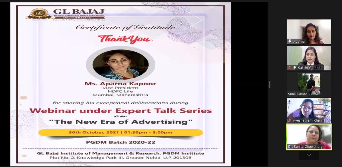 glbajajimr's tweet photo. GL Bajaj Institute of Management & Research. PGDM Institute, Greater Noida organized Webinar under Expert Talk Series on "The New Era of Advertising" on October 30, 2021 for the students of PGDM Batch 2020-22.
#GLBajaj #GLBajajInstitute #GLBIMR #PGDM #ExpertTalkSeries https://t.co/EPrnzVUZDT