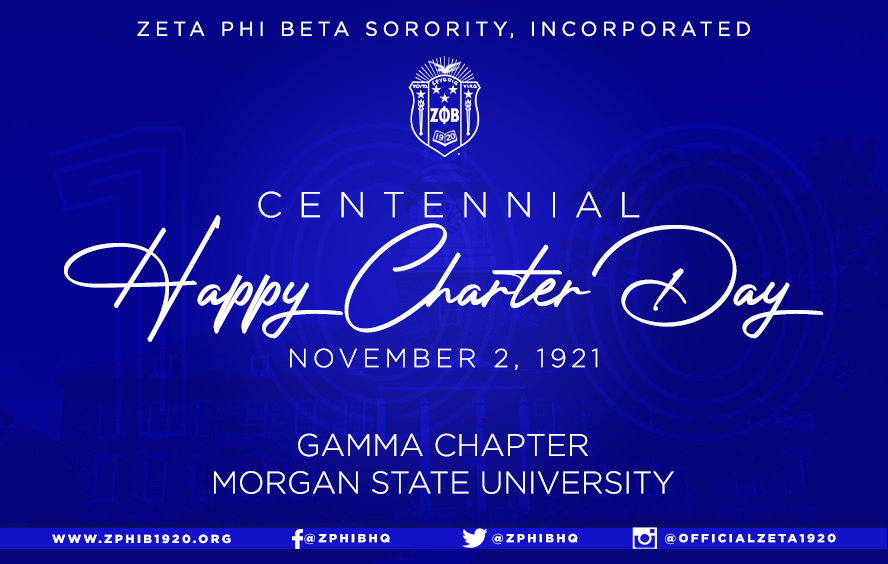 ZPhiBInc1920's tweet image. Happy 100th Charter Day to Gamma chapter. The second chapter in Zeta Phi Beta Sorority, Incorporated and the first sorority on the campus of @MorganStateU Baltimore, MD! Welcome to the centennial club! #zetaphibeta #zphib #zphib1920 #gamma100