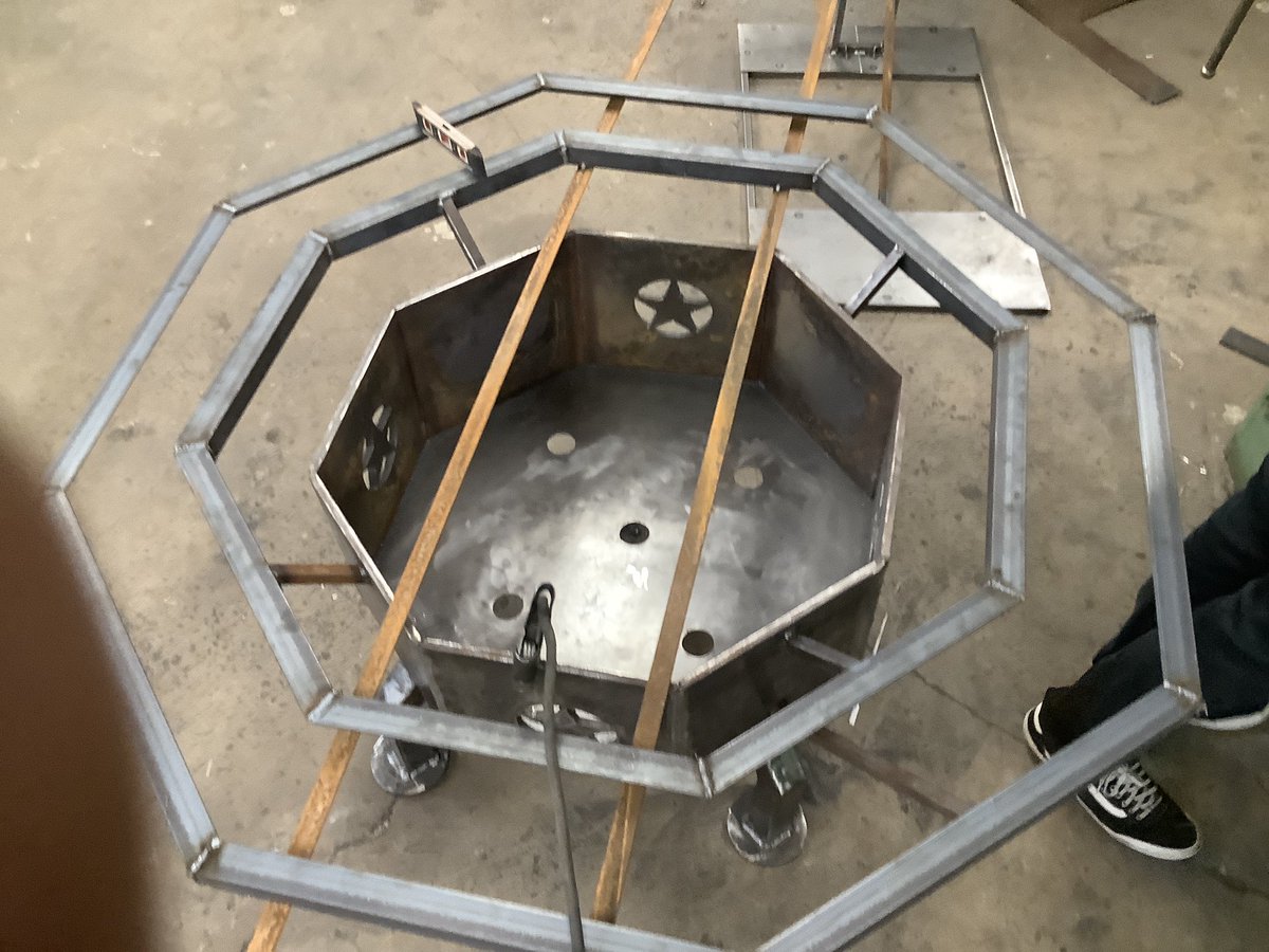CoachPearce2's tweet photo. Travis working on the fire pit. A lot of students have been working hard on this project. #SWwelding #metalfab #saftey https://t.co/GS9MXvVfOQ
