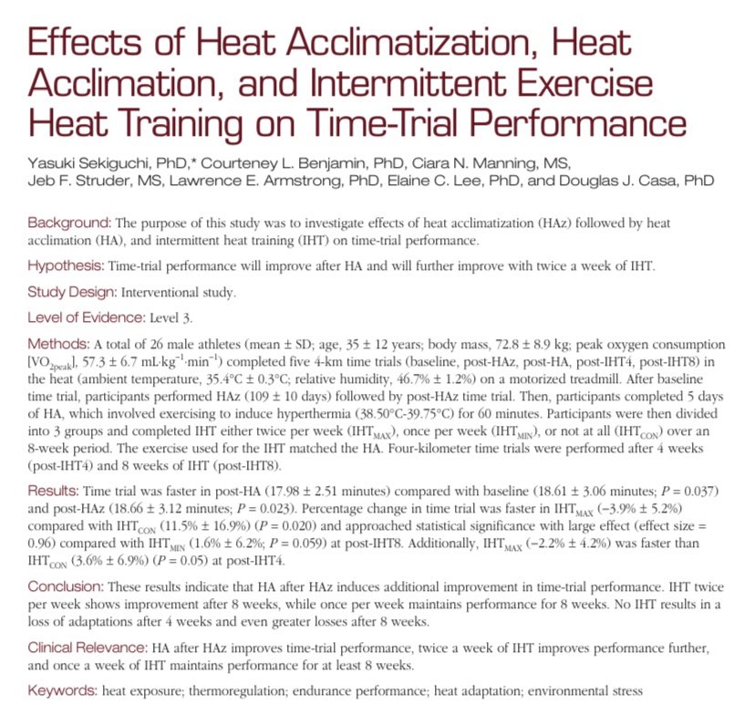 Yasuki Sekiguchi (@yasukisekiguchi) on Twitter photo New pub!!!!!!! 1 × week IHT → maintain TT ⬆️ from HA for 8 weeks!!! 2 × week IHT → ⬆️ TT further in 8 weeks!! No IHT → ⬇️ in 4 weeks!! <a href="/courteneybenj/">Courteney Benjamin</a> <a href="/Manning_CN/">Ciara Manning</a> <a href="/j_struder/">Jeb Struder PhD, CSCS</a> Dr.Armstrong <a href="/ecleelab/">ecleelab</a> <a href="/RobertHuggins6/">Robert Huggins PhD, ATC</a> <a href="/BeccaStearns/">Rebecca Stearns Earp</a> <a href="/DistefanoLJ/">Lindsay DiStefano</a> <a href="/CasaDouglas/">Douglas Casa</a> <a href="/K_S_Institute/">Korey Stringer Institute</a> #heatacc New pub!!!!!!! 1 × week IHT → maintain TT ⬆️ from HA for 8 weeks!!! 2 × week IHT → ⬆️ TT further in 8 weeks!! No IHT → ⬇️ in 4 weeks!! <a href="/courteneybenj/">Courteney Benjamin</a> <a href="/Manning_CN/">Ciara Manning</a> <a href="/j_struder/">Jeb Struder PhD, CSCS</a> Dr.Armstrong <a href="/ecleelab/">ecleelab</a> <a href="/RobertHuggins6/">Robert Huggins PhD, ATC</a> <a href="/BeccaStearns/">Rebecca Stearns Earp</a> <a href="/DistefanoLJ/">Lindsay DiStefano</a> <a href="/CasaDouglas/">Douglas Casa</a> <a href="/K_S_Institute/">Korey Stringer Institute</a> #heatacc