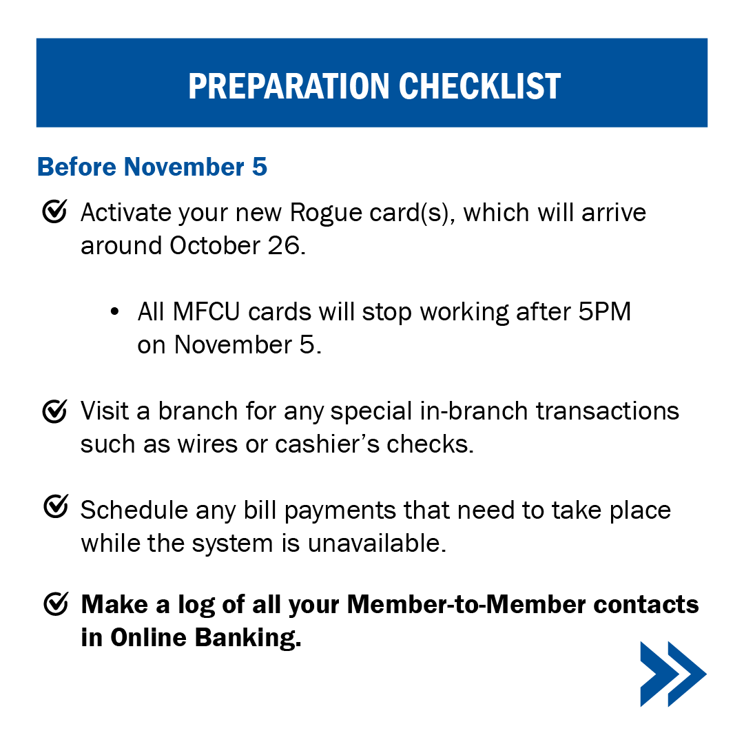 Malheurfcu's tweet photo. Our System Transition is less than a week away. Get ready with our checklist! https://t.co/R8A2J3TnFH