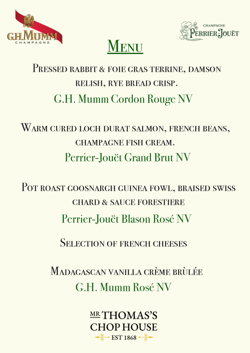 We have just 2 tickets left for this Thursday evening's Champagne dinner with <a href="/GHMUMM/">Maison MUMM</a> and <a href="/perrierjouet/">Maison Perrier-Jouët</a> 

samschopshop.co.uk/collections/ta…

Get 10% off the last 2 tickets with code TWITTER10

#Champagne #Foodie #Manchester #winelover
