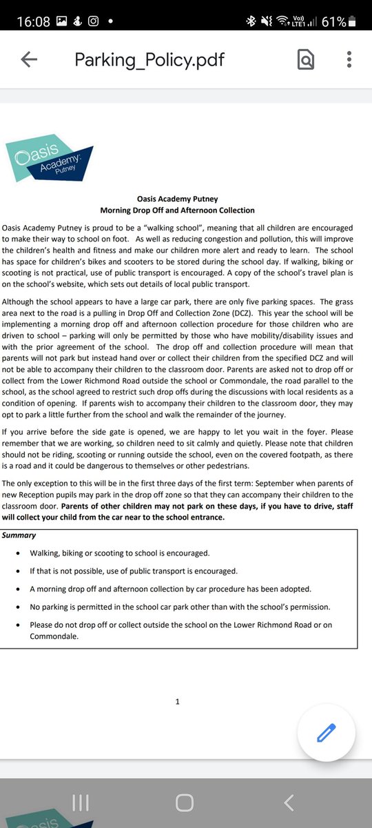 <a href="/OasisPutney/">Oasis Academy Putney</a> As the world sharpens it minds towards climate change at #cop26 Oasis could remind itself and parents that it was supposed to be a 'walking school'. So easy to find excuses to do nothing. Many cars now and the solution would be to just fix a gate...