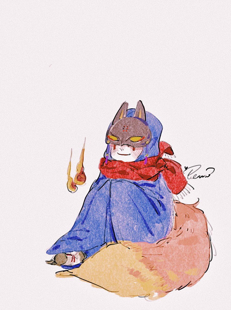 red scarf scarf mask solo tail fox tail fox mask  illustration images