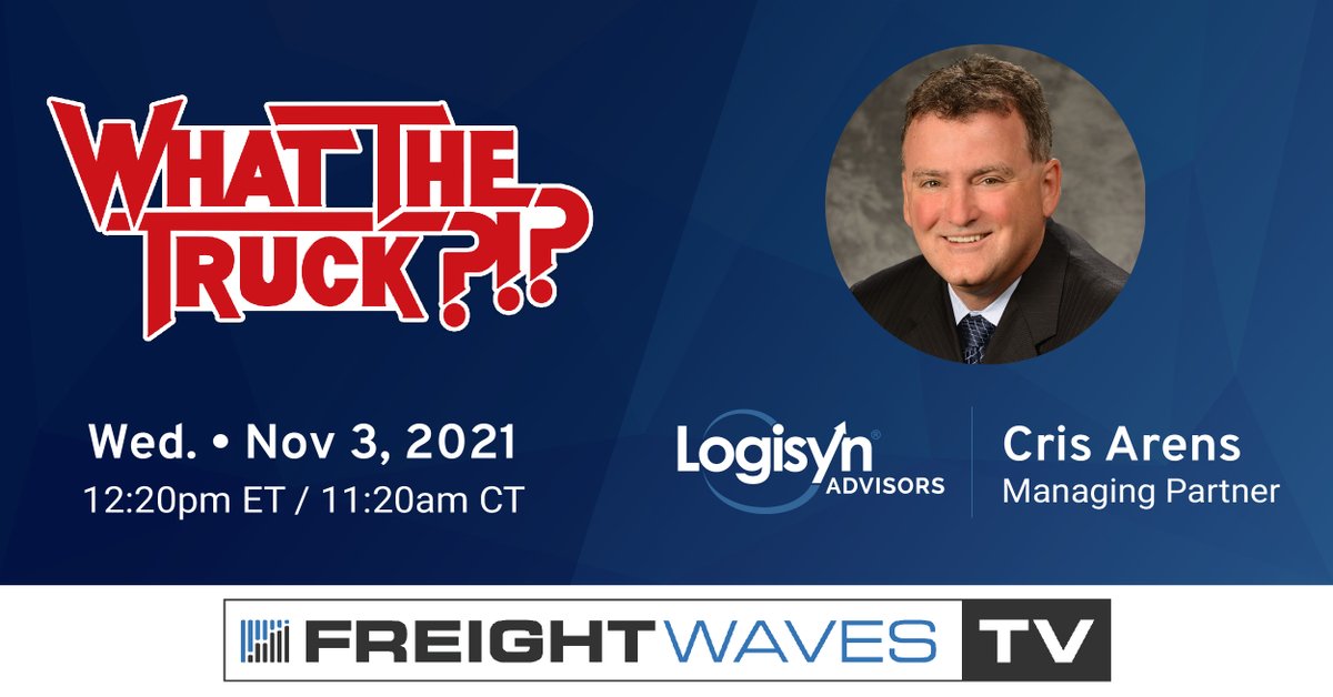 LogisynAdvisors's tweet photo. Make sure to tune into @FreightWavesTV tomorrow, 11/3 @ 12:20pm EST to join our very own, Cris Arens on the "What the Truck" show LIVE with @TimothyDooner to discuss #logistics technology!

https://t.co/ryxvFioxBc https://t.co/9iEChS9ve8