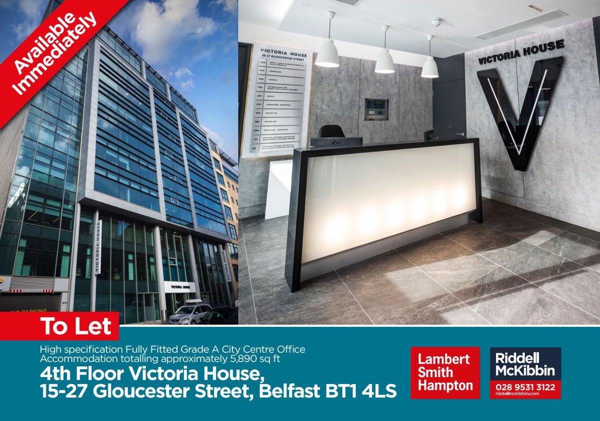 NEW INSTRUCTION | TO LET
4th Floor Victoria House, Gloucester Street, Belfast

Fully fitted, Grade A office comprising 5,890 sq.ft Immediately available.

Contact RiddellMcKibbin.com or joint agent <a href="/greghenry86/">Greg Henry</a> <a href="/LSHtweets/">LambertSmithHampton</a> Belfast to arrange a viewing

linkedin.com/posts/riddell-…