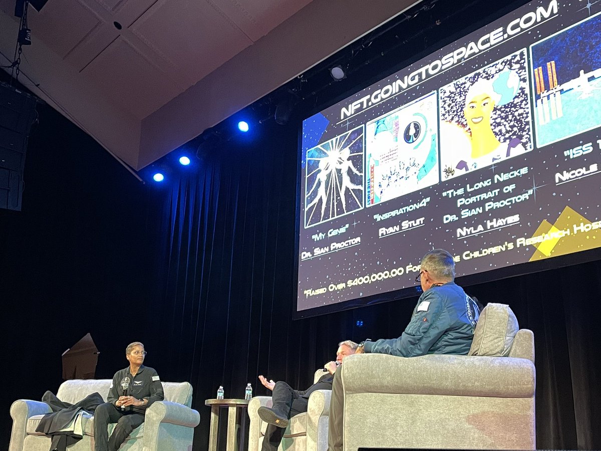 marylizbender's tweet photo. So awesome to see @DrSianProctor share her experience in space, the #OverviewEffect, and speak about the responsibility of community in the art and #NFT community with @subtractive @MikeMongo @WilliamTong at #NFTNYC @NFT_NYC https://t.co/A31VadqWB3