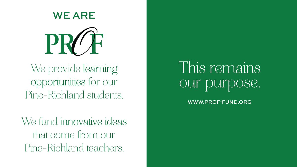 PROF thanks our entire community for continued efforts in sustaining our mission. November 30 is GIVING TUESDAY, and PROF intends to ask for your support as we continue to enrich and invest in the lives of EVERY Pine-Richland student. Learn more prof-fund.org