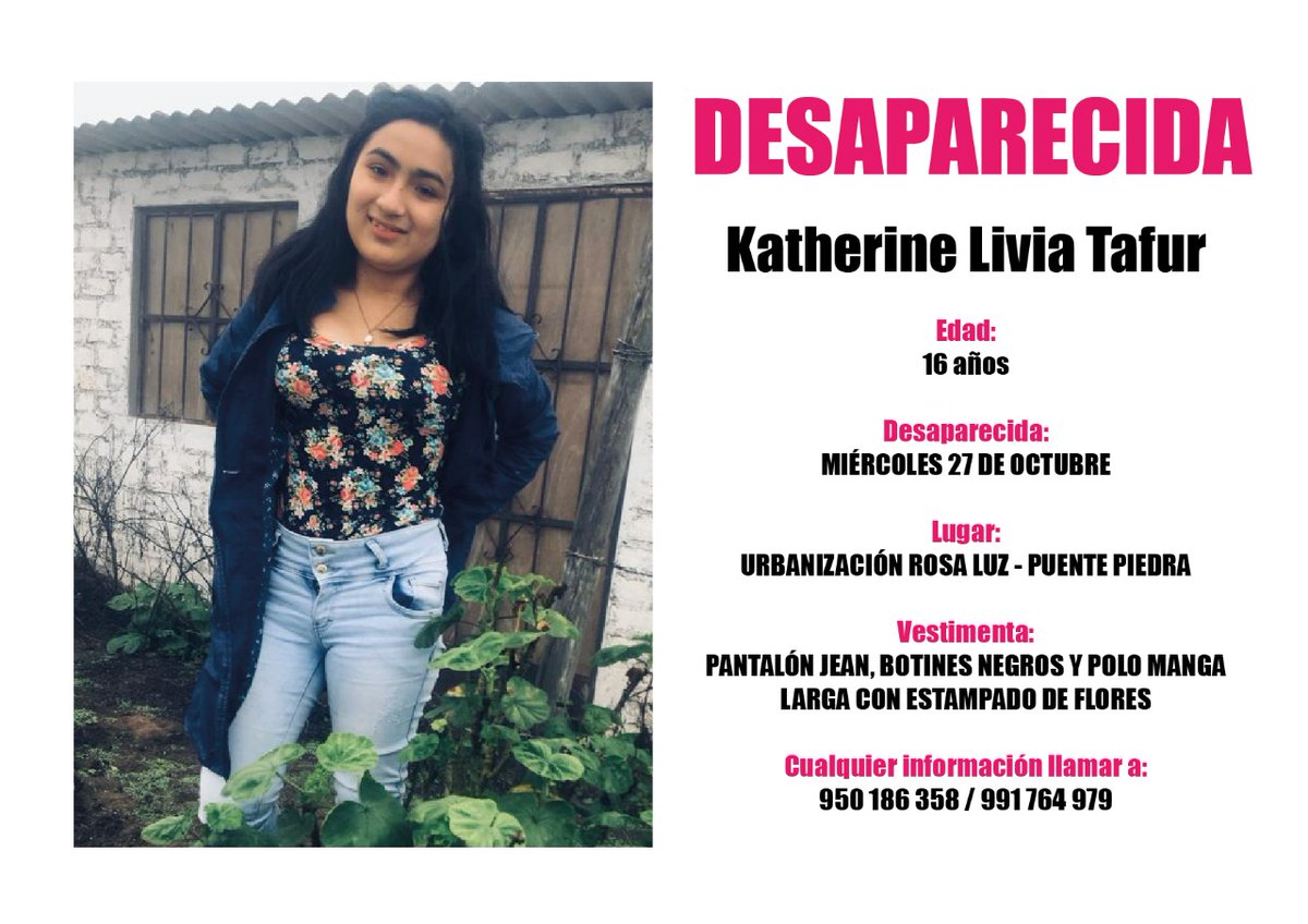 jose_senador's tweet image. 🚨¡5 días sin Katherine! Ayúdanos a encontrarla, desapareció el 27 de octubre en Pte. Piedra. Tiene 16 y necesitamos saber su paradero.

Si la has visto o conoces su ubicación, comunícate con nosotros
🆘@MininterPeru @MimpPeru @DenfensoriaPeru  @AnahiDurandG @LiliaParedesN