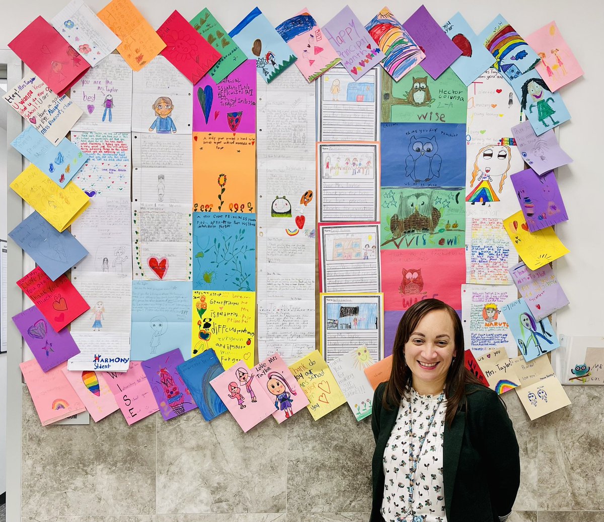 HSACypress's tweet photo. For October’s #NationalPrincipalsMonth, our students gave letters and notes to our fearless leader, Ms.Taylor @TheLeadEducator, all month long. Thank you for your tireless dedication and leadership to our school. We are #CypressStrong because of you!🦉💪🏻 @HarmonyEdu https://t.co/z04FMIevnq