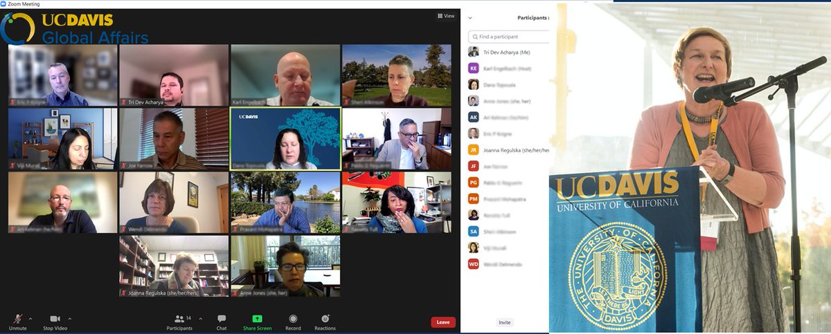 dev_333's tweet photo. Kicking off @ucdavis #UCDavisJobShadow program with an early @Zoom. I will be shadowing #ViceProvost & #AssociateChancellor of @UCDavisGlobal Joanna Regulska & look forward to learning about the day-to-day functions of the #university. Thanks for the opportunity @Chancellor_May. https://t.co/yrfRlU6gZI