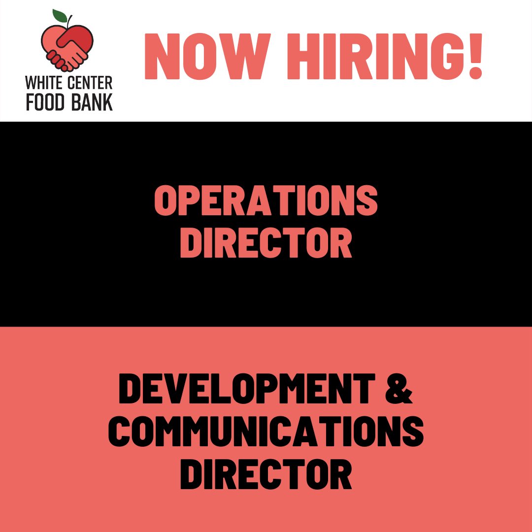 Excited to announce…We’re hiring!
Here's the link: whitecenterfoodbank.org/our-team for more info about these important positions at WCFB:
- Operations Director
- Development &amp; Communications Director

#operations #communications #development #staffingup #hiring #foodjustice #foodaccess