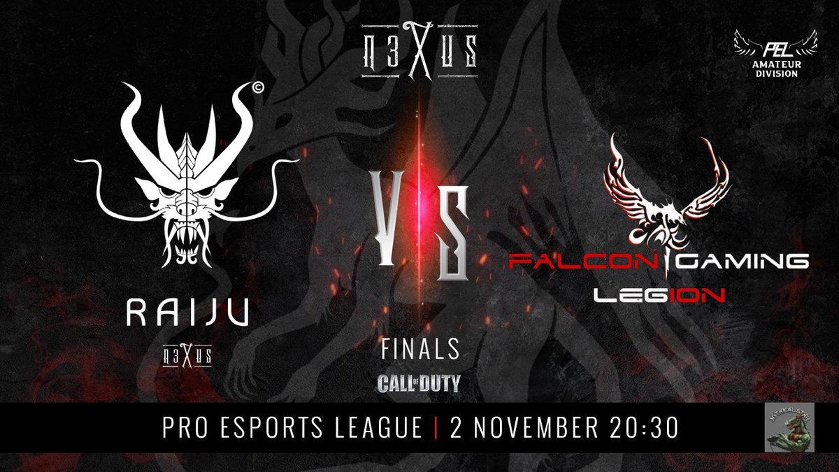 EsportsN3xus's tweet photo. Tonight at 20:30 N3XUS Raiju vs Falcon Gaming in the PEL amateur league Finals ! 
Streamed by @MythicalStnr 

https://t.co/xpJhGMGj7r
GLHF 😎
@ProEsportsLeagu 
@FalconGamingZA1 
#PEL #CODza #CallofDutyModernWarfare 
#esports https://t.co/pHz1Yy2kbD