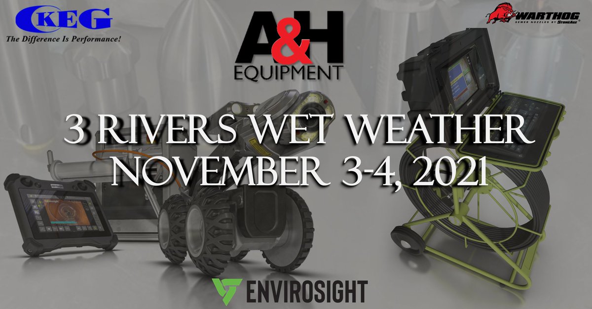 3 Rivers Wet Weather Event Starts TOMORROW 😮

Stop by Booth C to check our are large display of sewer equipment and tools to get the job done right! We are here for YOU!
#ahequipment #envirosight #UndergroundUnderstood #kegnozzles #stormandsewer #warthog #3riverswetweather