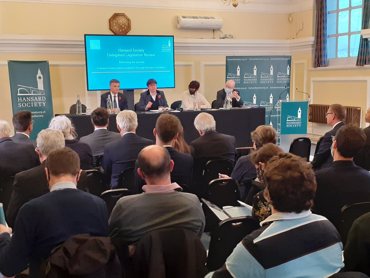 HansardSociety's tweet photo. Our Delegated Legislation Review is launched! Great to see a full room of people interested in - & concerned about - #delegatedlegislation & #StatutoryInstruments. To open, @ThangamMP, @Mark_J_Harper & @GradySNP discuss their experiences scrutinising SIs in the #HouseofCommons https://t.co/HNkffdckTd