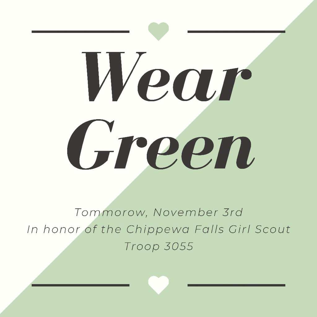 nhs_stu_co's tweet photo. Hey Huskies! Let’s show our compassion for troop 3055 tomorrow by wearing green! 💚 https://t.co/qh9g5tcG4a