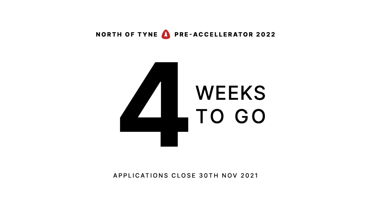 The countdown is on ⏰

Only 4 weeks to go until applications close for the North East Pre-Accelerator.

👋 Say hello: bit.ly/hello_jo
👉 Find out more: ignite.io

#NE2022