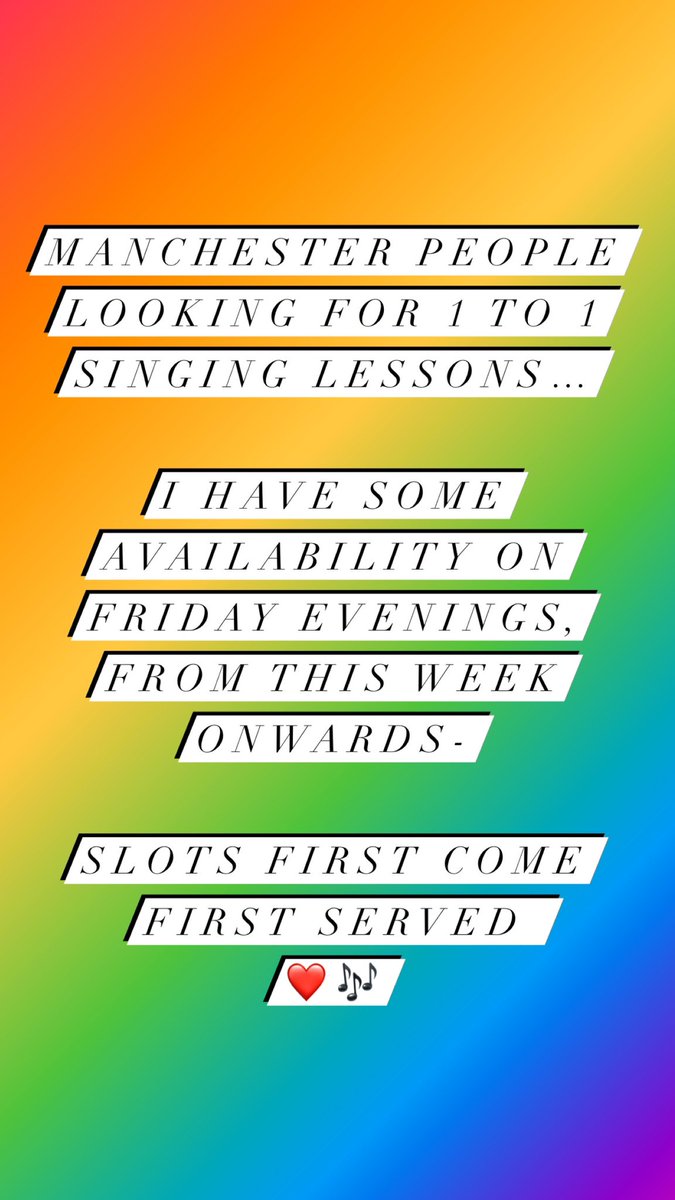 Manchester based singers looking for 1 to 1 lessons, I now have some availability on Friday evenings (from this week onwards) get in touch - first come, first served  🎹🎶❤️