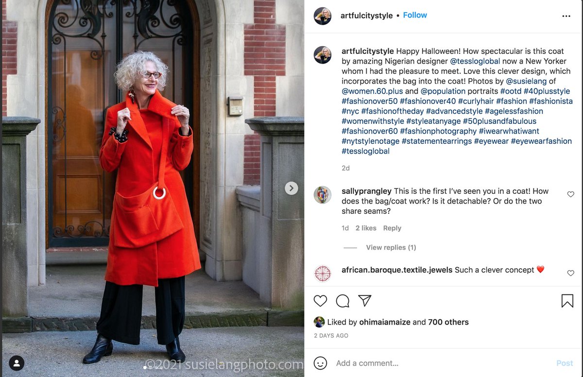 tessloglobal's tweet photo. Such a delight to see one of New York’s finest fashion influencers @artfulcitystyle [Instagram] rocking this orange coat from our #TessloBigApple collection. 

Simply gorgeous! 

🧡😎💫

#womenwithstyle #fashionover60 #50plusandfabulous #styleatanyage #tessloglobal https://t.co/M9ej0Rcfxw