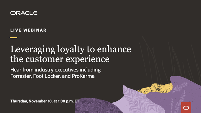 aaronarmstrong's tweet photo. Want to learn how to use #customerloyalty programs to create better customer experiences? Register for this @OracleCX webinar featuring: guest speaker, Mary Pilecki of Forrester, Heny Gabay of @Footlocker, and Martin Mehalchin of @prokarma. https://t.co/62zCvPEdXC https://t.co/Afzw836dDo