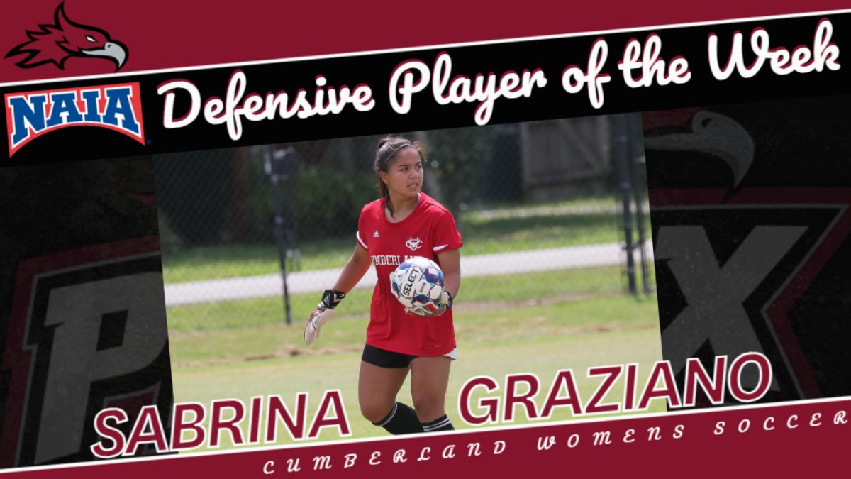 GoCUPhoenix's tweet photo. Cumberland goalkeeper Sabrina Graziano was voted NAIA Defensive Player of the Week after her efforts to hand No. 3 Tennessee Southern its first loss of the season. Graziano stopped five shots and held the top-scoring team in the nation to one goal. #WeArePhoenix https://t.co/cvcBRhA4mB