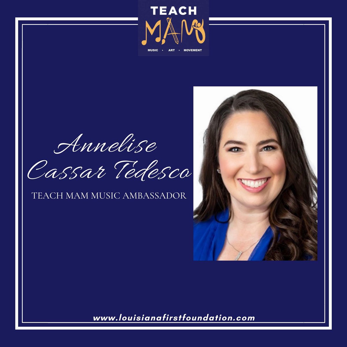 FirstLadyLA2016's tweet photo. Happy #TeachMAMTuesday! Annelise Cassar Tedesco is Teach MAM’s new music ambassador for the 2021-2022 school year! Learn more about Annelise by visiting https://t.co/FavlGC1U3A.
#TeachMAM #musiceducation https://t.co/iWWuoaSObh