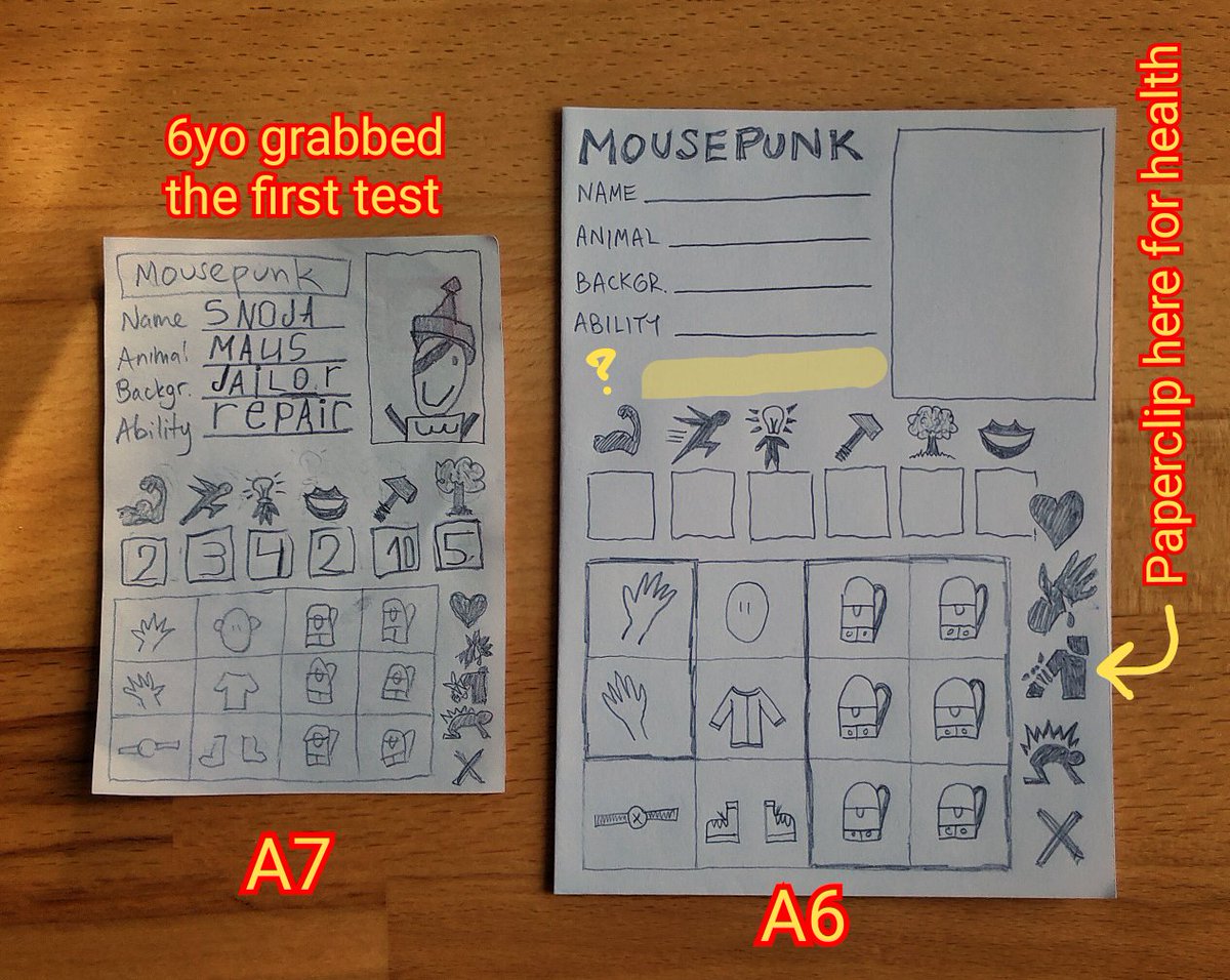 9littlebees's tweet photo. WIP mashup of @isaacwilliams's brill #Mausritter with my own #YearZeroMini ruleset.
I'm playtesting this with my 6yo son (who adores Mausritter without grokking the rules).
And it won't be called "Mousepunk"; that's a different project (inspired by Mad Max) I'm working on! 1/5 https://t.co/TjucA0nRDE