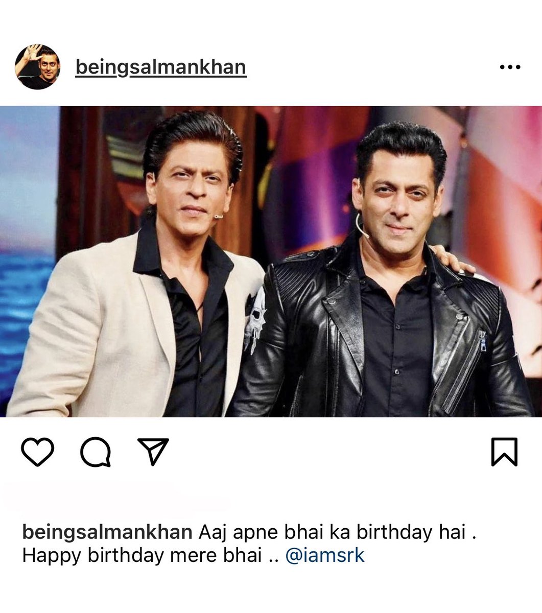 G7Times's tweet photo. That’s just adorable!

#SalmanKhan wishes his bhai, #ShahRukhKhan on his birthday.💕💕💕💕 https://t.co/OiQpMB3aL1