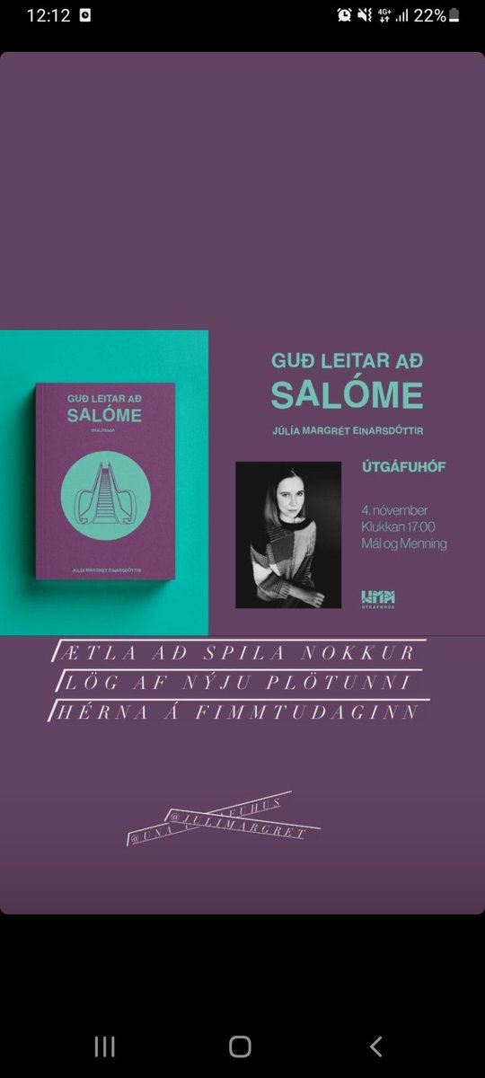 Veisla á fimmtudaginn klukkan fimm, búin að kaupa varalit og er farin að finna kjól. Frítt bús, tónlist og öllum boðið!