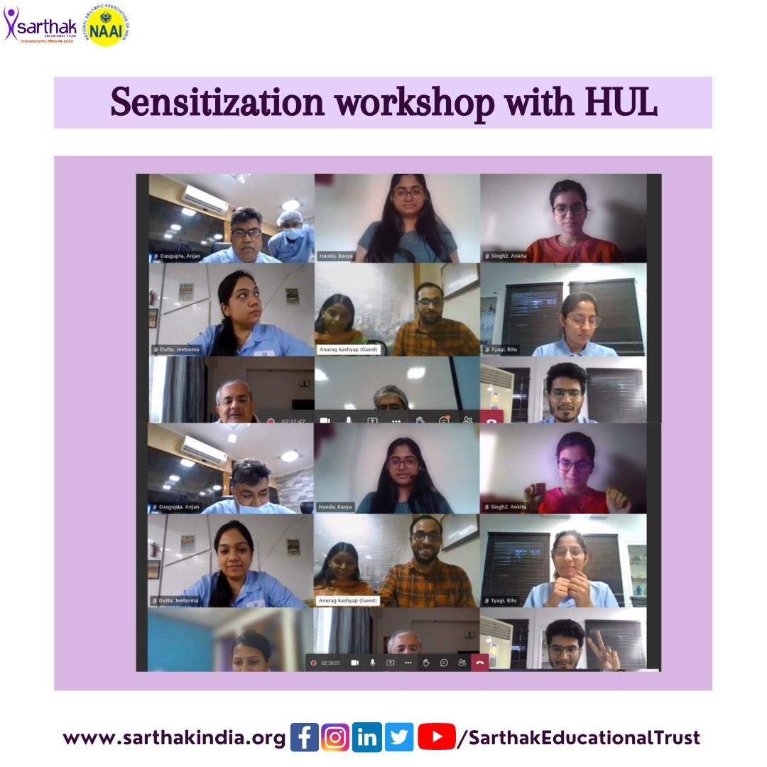 SarthakEducati2's tweet photo. Sensitization workshop with @Unilever
We thank @ASkillexpert Sir- Advisory Board Member for joining and supporting us throughout the session.
#disabilitynotinabilty #supportsarthak #sensitizationsession https://t.co/TqkxyNJd7Q