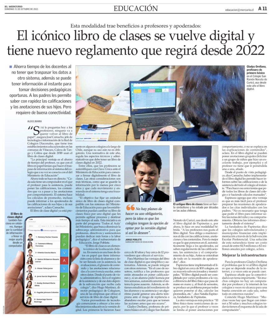PapinotasCL's tweet photo. 📰 Te invitamos a ver la nota de El Mercurio del día domingo 31 de octubre. La profesora Gladys Orellana del colegio San Ramón Nonato de Curicó, nos relata su experiencia con el Libro de Clases Digital de Papinotas.
https://t.co/fxqUfzrVWt https://t.co/LJpu29BcFW