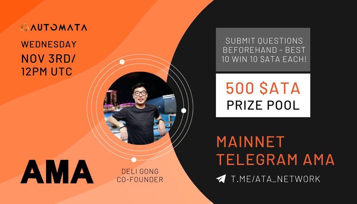 AutomataNetwork's tweet photo. Wait, you mean to tell us people talk about @AutomataNetwork other than here?

Bingo. Join us tomorrow, 3 Nov at 12PM UTC, on our Telegram for the #AMA with our Co-Founder, Deli Gong! 

If you haven't, drop your ques below to win some $ATA for yourself 👇🏻https://t.co/UJkz8EWuvX https://t.co/KfBCseLwTk